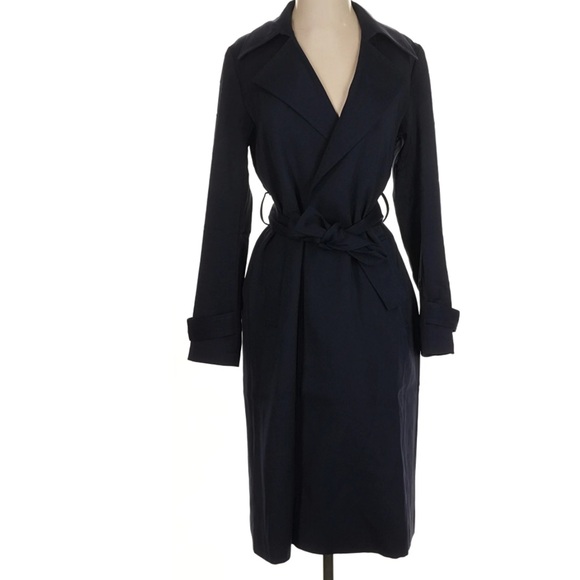 Quince Stretch Crepe Classic Timeless Belted Trench Coat Navy Small - Picture 6 of 10